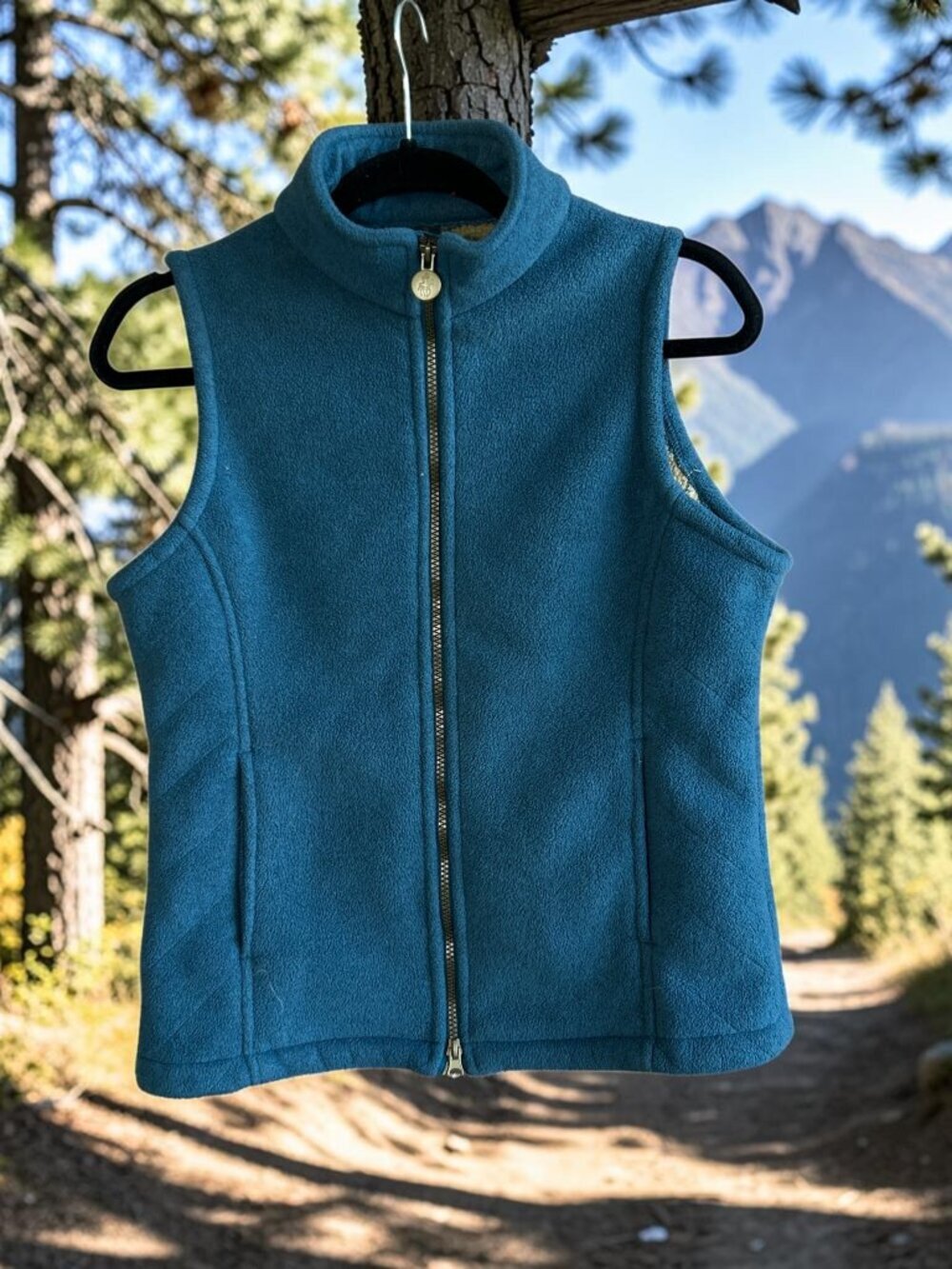 Outback Trading Company Teal Floral Fleece Lined Full Zip Vest Size Small